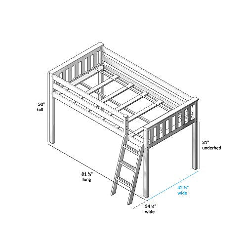 Low Loft Bed, Twin Bed Frame For Kids, White