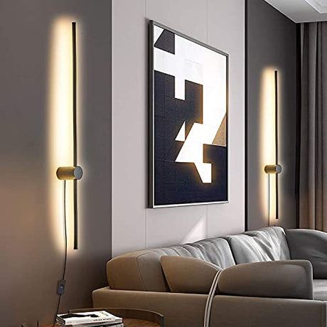 Modern Plug in Wall Sconce Set of 2 LED Black Wall Lights with Plug in Cord On/Off Switch