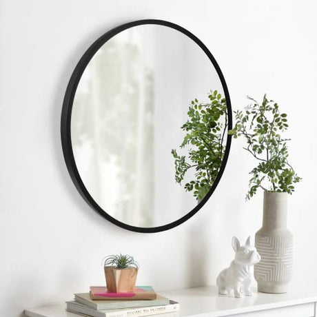 24 Inch Black Round Mirror, Wall Mounted Circle Mirror with Metal Frame