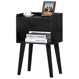 Black Nightstand, Bed Side Table with Drawer Open Shelf, Wood Nightstands