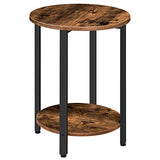 Round Side Table, Sofa Couch Table with Storage Shelf, 2-Layer Industrial End Table