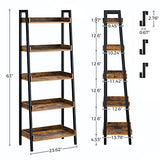 Ladder Bookshelf with 3 Hooks, 5 Tier Ladder Shelf