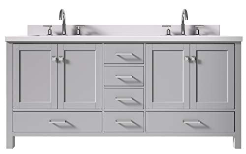 Double Rectangle Sinks with Pure White Quartz Countertop in Gray