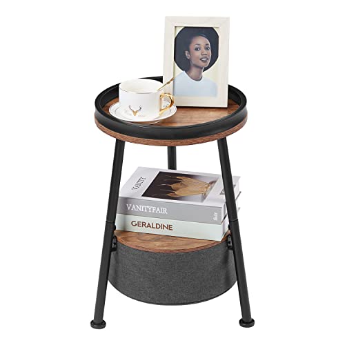 3 Legs Round End Table, 2 Tier Round Side Table with Storage Basket