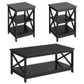 Living Room Table Set of 3, X-Design Occasional Set with 1 Coffee Table and 2 Sofa Side End Tables, Black