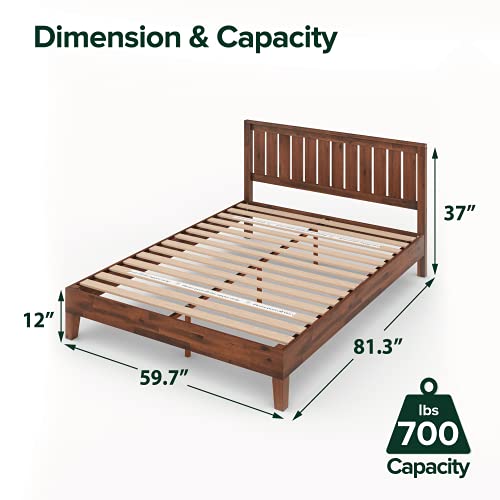 Vivek Deluxe Wood Platform Bed Frame with Headboard / Wooden Slat Support , Queen