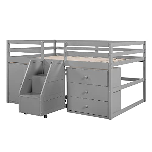 Designs Full Size Loft Bed with Stairs and Storage Drawers