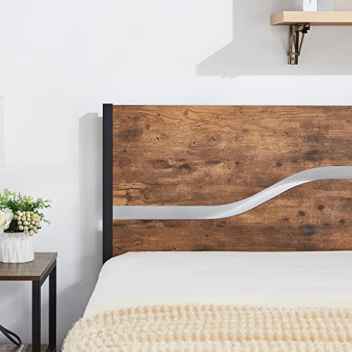 Platform Bed Frame Twin Size with Rustic Vintage Wood Headboard, Mattress Foundation