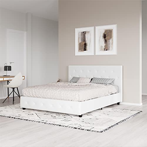 Dakota Upholstered Platform Bed with Diamond Button Tufted Headboard