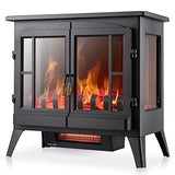 Electric Fireplace Stove, Freestanding Fireplace Heater with Realistic Flame