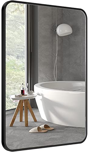 Black Bathroom Mirror for Wall, 24x36 Inch Rectangluar Black Metal Framed Mirror