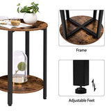 Round Side Table, Sofa Couch Table with Storage Shelf, 2-Layer Industrial End Table