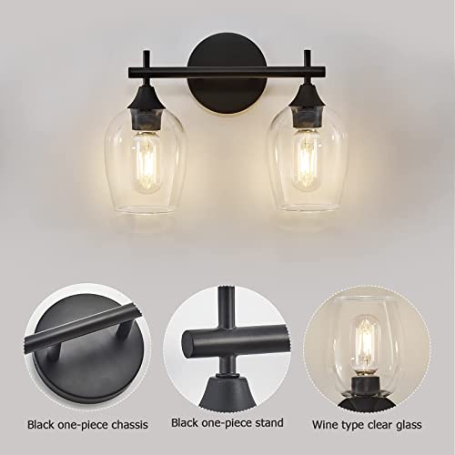 Black Vanity Lights for Bathroom,2-Light Farmhouse Bathroom Light Fixtures with Clear Glass Shade