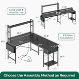 L Shaped Desk Gaming Desk with LED Lights & Power Outlets, Computer Desk