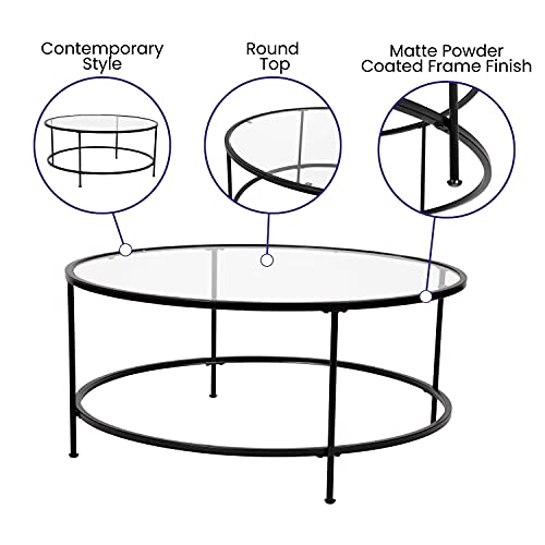 Living Room Coffee Table, Set, Clear/Matte Black