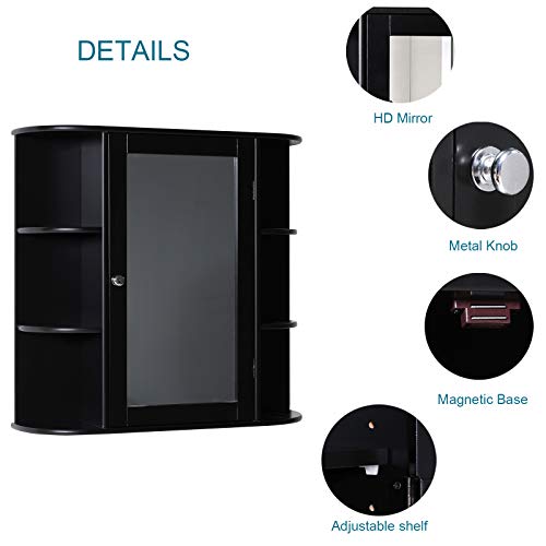 Bathroom Wall Cabinet with 1 Mirror Door, Wood Organize Cupboard with Adjustable Shelf