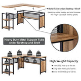 L Shaped Computer Desk, Industrial Office Desk with Shelves