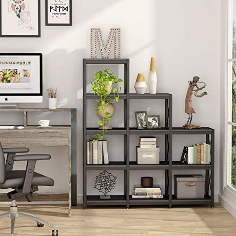 12 Shelves Bookshelf,Industrial Ladder Corner Bookshelf 9 Cubes Stepped Etagere Bookcase