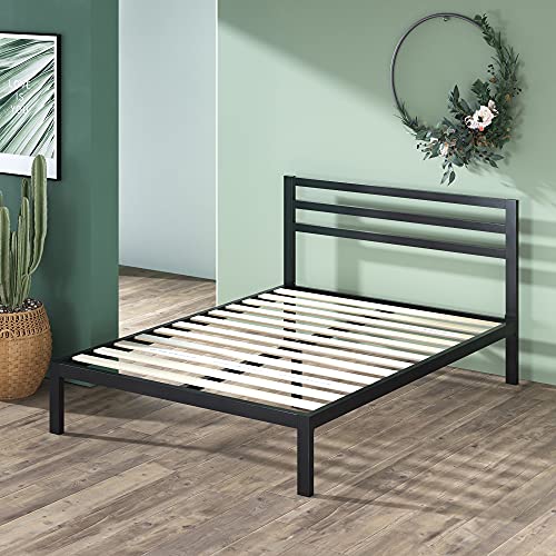 Mia Metal Platform Bed Frame with Headboard / Wood Slat Support