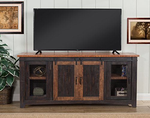 70" TV Stand, Antique Black & Aged Distressed Pine