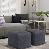 Fredrik Square Pouf, Footstool, Upholstered in Dark Blue Woven Leather