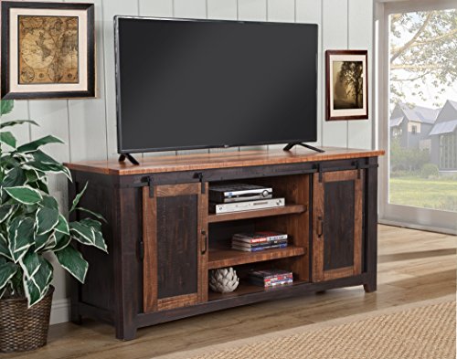 70" TV Stand, Antique Black & Aged Distressed Pine