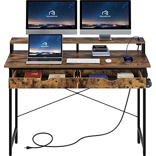 Computer Desk with 2 Drawers and Power Outlet, 47"