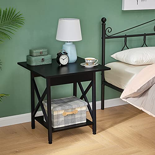 End Table 24'' Industrial Design Side Table with Storage Shelf for Living Room