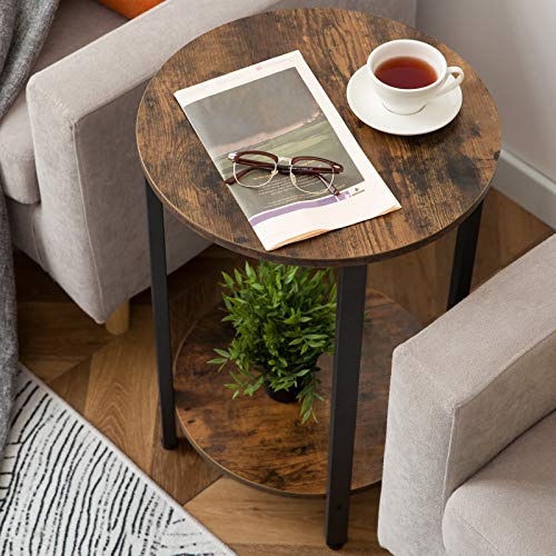 Round Side Table, Sofa Couch Table with Storage Shelf, 2-Layer Industrial End Table