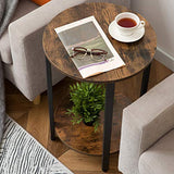 Round Side Table, Sofa Couch Table with Storage Shelf, 2-Layer Industrial End Table