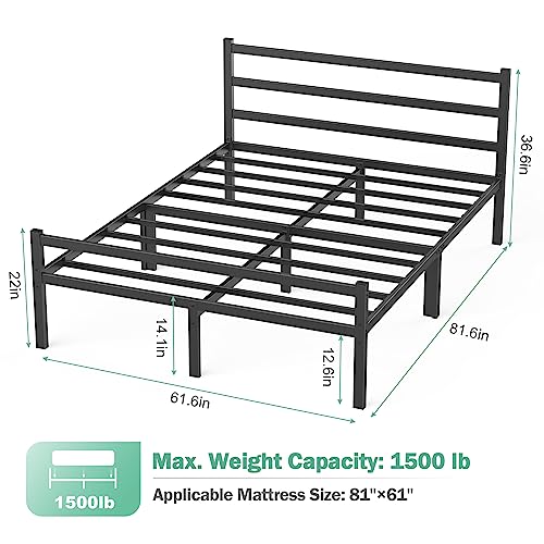 Queen Bed Frame with Headboard & Footboard, 14 Inch Sturdy Metal Platform Bed Frame Queen Size Mattress