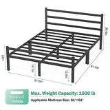 Queen Bed Frame with Headboard & Footboard, 14 Inch Sturdy Metal Platform Bed Frame Queen Size Mattress