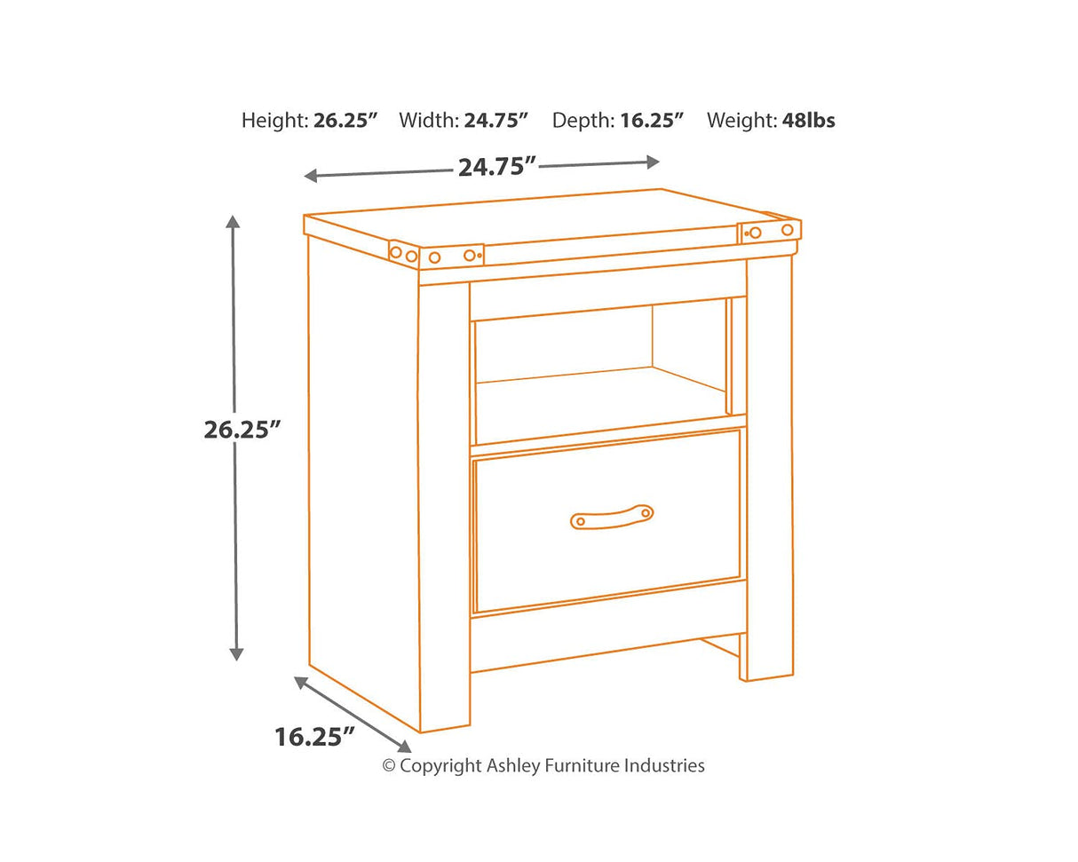 Trinell Rustic 1 Drawer Nightstand with USB Charing Stations, Warm Brown