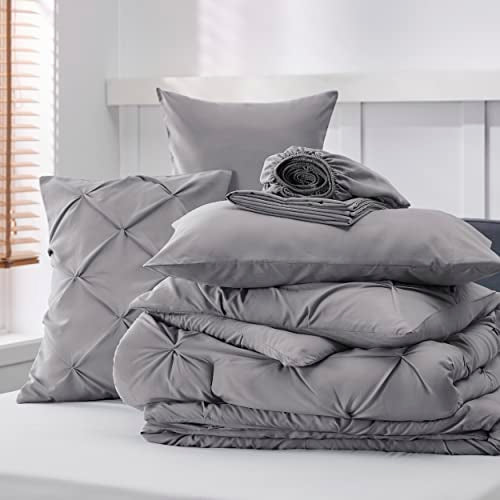 Queen Comforter Set - 7 Pieces Comforters Queen Size Grey