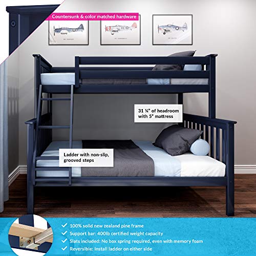 Bunk Bed, Twin-Over-Full Wood Bed Frame For Kids, Blue