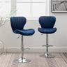 Ellston Velvet Adjustable Swivel Barstools in Blue, Set of 2