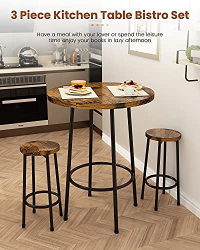 3 Piece Pub Dining Set, Modern Round bar Table and Stools
