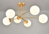 Mid Century Gold Ceiling Light Semi Flush Mount Opal Globe