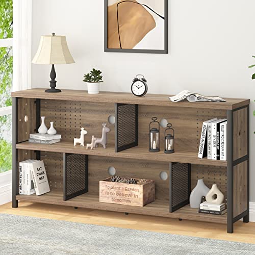 Industrial Horizontal Bookshelf, 4 5 6 7 8 Cube Storage Organizer Bookcase