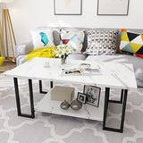 Faux Marble Top Rectangular Coffee Table with Black Metal Frame