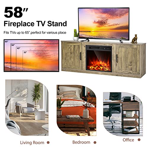 Electric Fireplace TV Stand for TVs up to 65 Inch,with 18 Inch 1500W Faux Fireplace