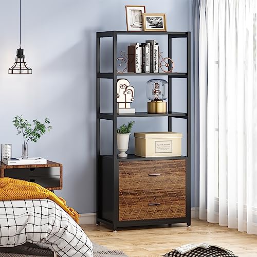 Bookcase, 4-Tier Bookshelf with 2 Drawers, Etagere Standard Book Shelves Display Shelf