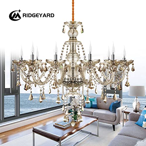 25.6 x 35.4 Inch Modern Luxurious 10 Lights K9 Crystal Chandelier Candle Pendant Lamp