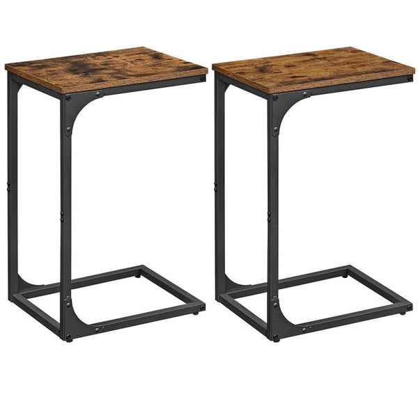 C-Shaped End Table Set of 2, Small Side Table for Couch, Sofa Table with Metal Frame