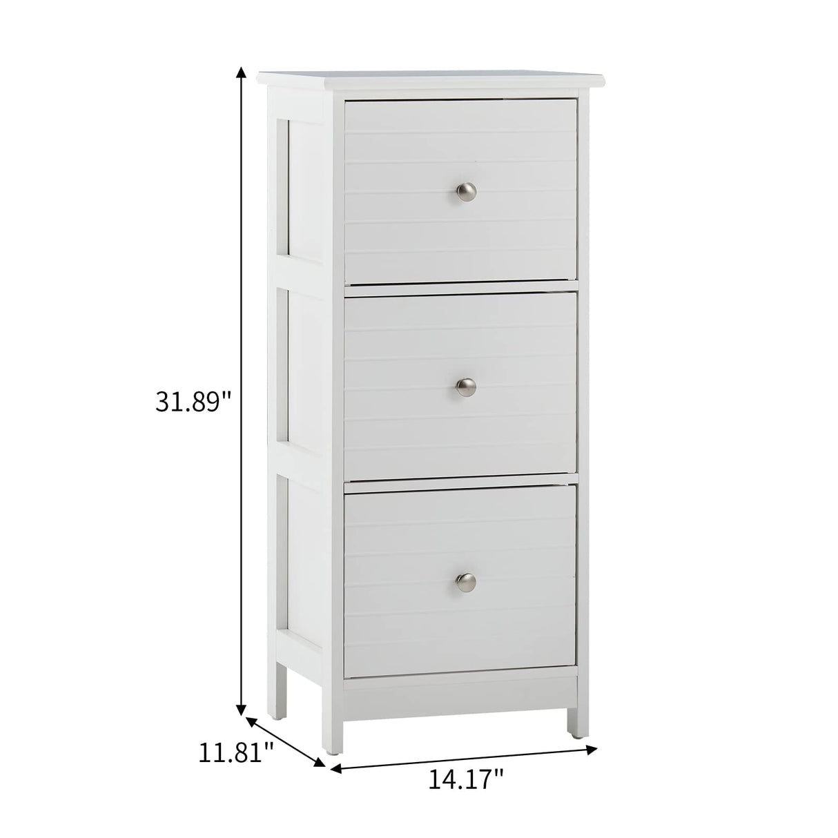 Narrow White Storage Cabinet with 3 Drawers