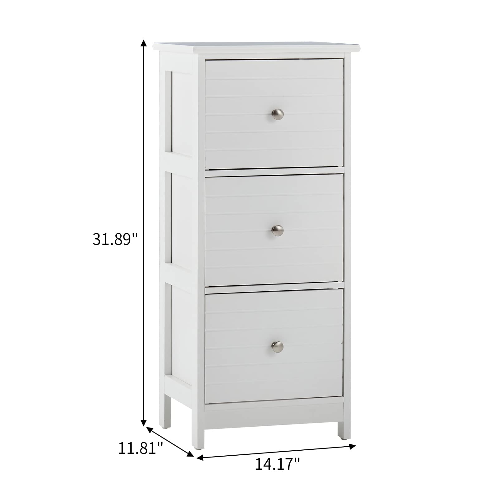 Narrow White Storage Cabinet with 3 Drawers
