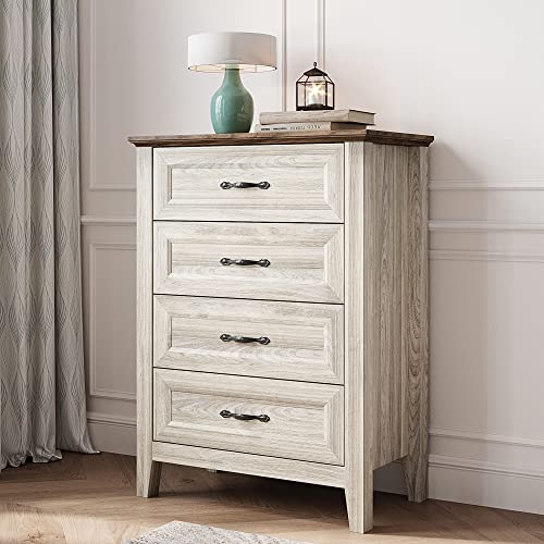 Dresser for Bedroom, Chest of Drawers with Metal Handles, Tall Dresser with 4 Drawers