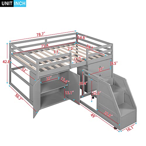 Designs Full Size Loft Bed with Stairs and Storage Drawers