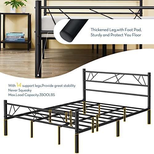 Queen Bed Frame with Headboard, Upgarded 14 Support Leg Bedframe Metal Platform