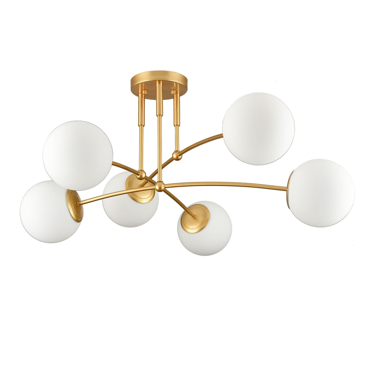 Mid Century Gold Ceiling Light Semi Flush Mount Opal Globe